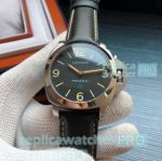 High Quality Clone Panerai Luminor Silver Bezel Black Leather Strap 44mm Men's Watch